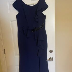 Carmen Marc Valvo Midnight Blue Asymmetrical Dress